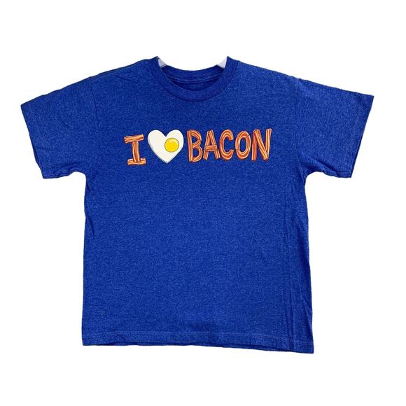 Hybrid I Love Bacon T Shirt Boys Youth Size Small Blue Eggs Breakfast Tees - Picture 1 of 9